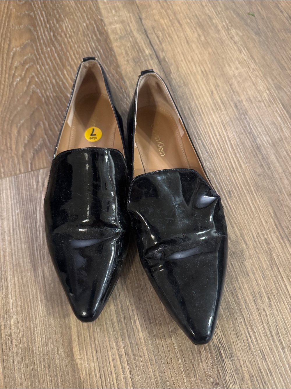 Calvin Klein Elin Pointed-Toe Patent Leather Flats Size 7